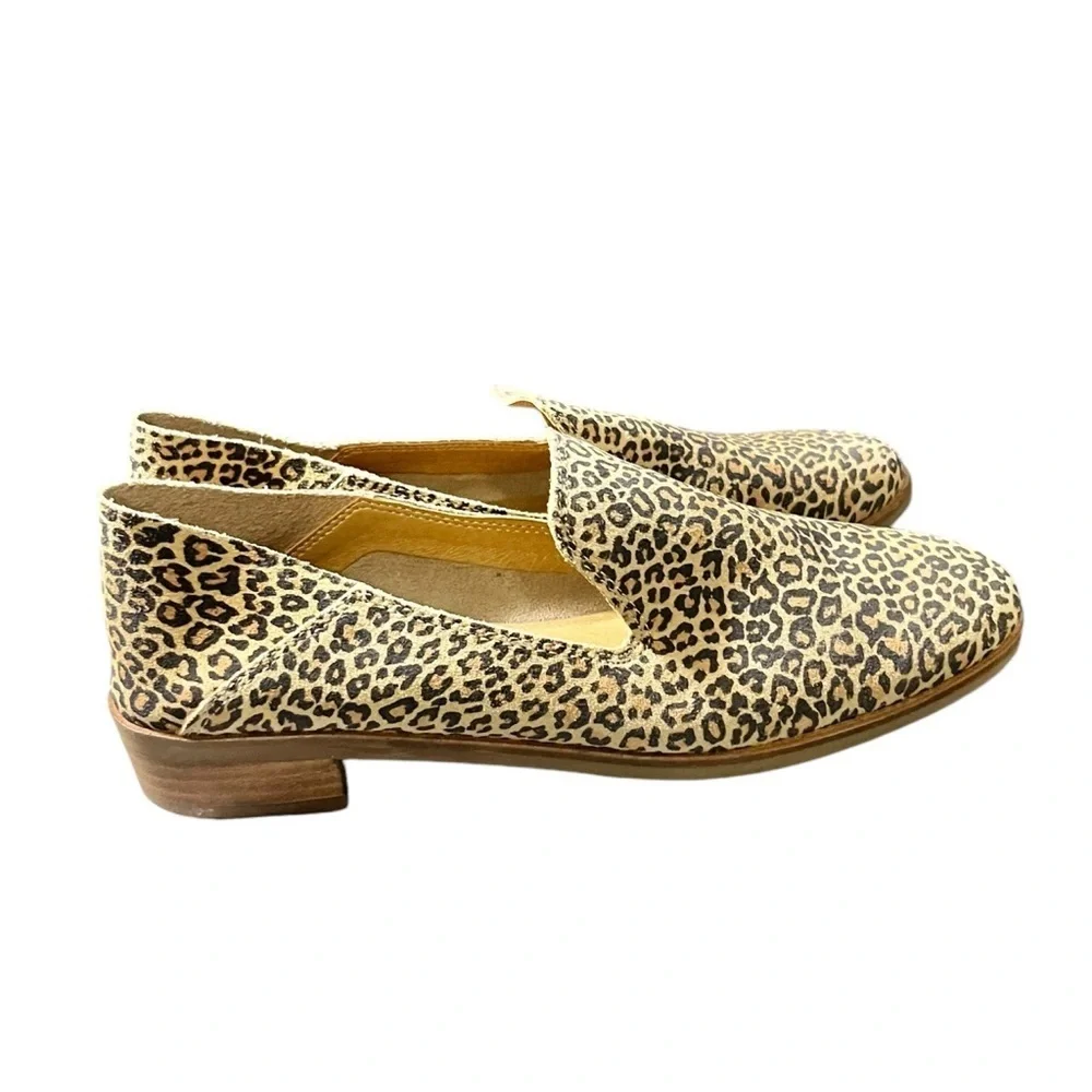 Lucky Brand Cahill Leopard Print Leather Slip On Loafers Size 7.5M Tan/Black